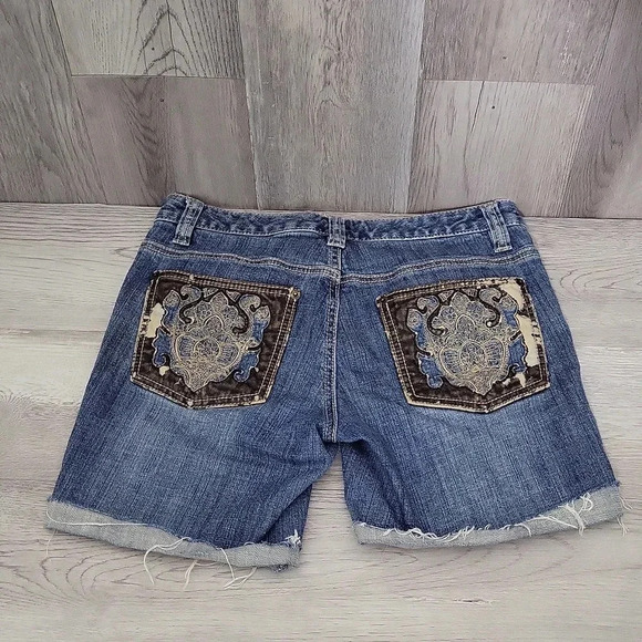 Michael Kors Fancy Pocket Denim Shorts Blue Brown Cutoffs Womens‎ Size 2 - Picture 1 of 12